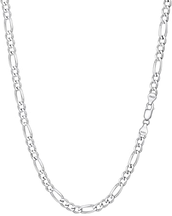 PROSILVER 5mm breit Italien Figarokette für Männer Jungen 51cm/20 Panzer Halskette 925 Silber 3+1 Gliederkette schlichter Halsschmuck Accessoire für Damen Jungen
