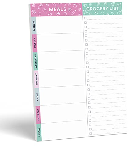 Sweetzer & Orange Purple/Teal Meal Planner Magnetic Pad | 7x10 inch Notepad for Organized Weekly & Daily Planning | Tear-Off Grocery Checklist for Convenient Shopping | Notepads for Refrigerator Door