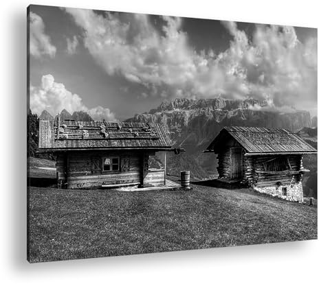 Leinwandbild Alpen Holzhütten – Rückzugsort in den Bergen Format: 120x80 cm Effekt: Schwarz&Weiß XXL Kunstdruck Bild auf Keilrahmen/Wandbild/Wohnzimmer Deko