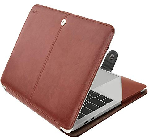MOSISO Case Compatible with MacBook Air 13 M5-M1/Pro 13, Brown | PU Leather Portfolio Protective Stand Cover Compatible with MacBook Air 13 M5 M4 M3 M2/Pro 13 M2 M1