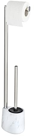 WENKO Stand WC-Garnitur Mod. Adrada, Toilettenpapierhalter und geschlossene WC-Garnitur inkl. Silikon-WC-Bürste, aus Keramik in Marmor-Optik, 13 x 72 x 9,5 cm