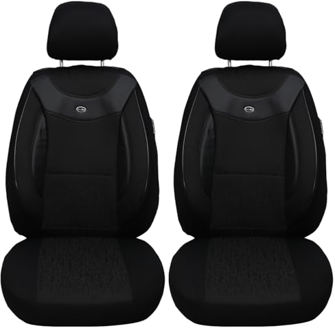 Maß Sitzbezüge für Auto Sitze kompatibel mit Seat Ibiza 4 6J/6P 2008-2017 Fahrer und Beifahrer Schonbezüge Sitzschoner Sitzbezug FB:03 (Schwarz/Schwarz)