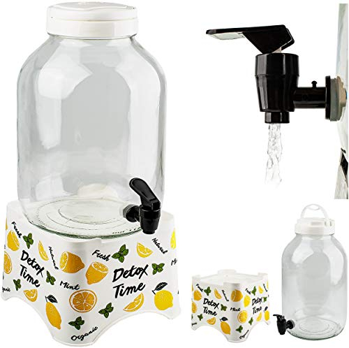 alles-meine.de GmbH 5 Liter - großer Getränkespender mit Ständer mit Zapfhahn & Deckel/Zapfhahnflasche/Saftkanne/Glas - z.B. für Bier - Saft - Limonade - Sommerglas - FLA..