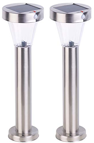 Lunartec Wegbeleuchtung Solar: 2er-Set Solar-Wegeleuchte, Edelstahl, Bewegungs- & Licht-Sensor, IP44 (LED Wegeleuchten, Gartenlaternen, Gartenleuchte Standleuchte)