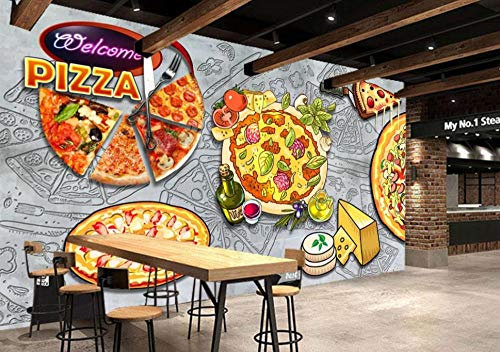 Personnalisé 3D Papier Peint - 400X280CM-XXL Graffiti De Mur De Ciment Pizza Vintage Photo Papier Peint Mural Garçons Chambre Mura