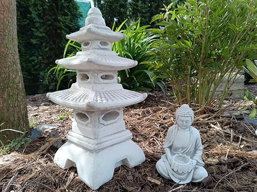 Green Lane Garden Satz dreistufige japanische Laterne/Pagode + Siddhattha Gotama Buddha