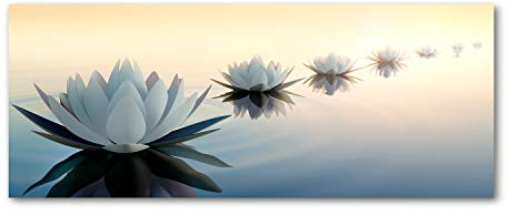 Tulup Glas-Bild Wandbild aus Glas - Wandkunst - Wandbild hinter gehärtetem Sicherheitsglas - Dekorative Wand für Küche & Wohnzimmer 125x50 - Blumen & Pflanzen - Lotusblumen - Weiß