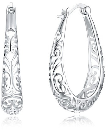 Vintage Filigrane 925 Sterling Silber Oval Kleine Creolen Ohrringe für Frauen Mädchen Mode Aushöhlung Textur Blume zierliche Träne Huggie Hoops Hypoallergene Klick Top Pierced Schmuck Geschenke