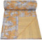 Yuvancrafts Indian Handmade Cotton Kantha Quilt Traditional Floral Print Twin Quilt Blanket Bedspreads Throw (Yellow)