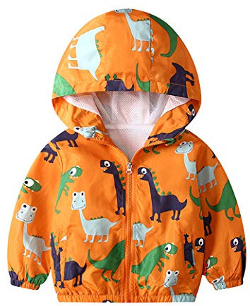JinBei Blouson Garçon Manteau Capuche Dinosaure Veste Enfant Sweat-Shirt Zipper Poche Pull-Over Longue Manche Jaune Mince Manteaux Mignon Outwear Printemps Automne Coupe-Vent 3-4 Ans