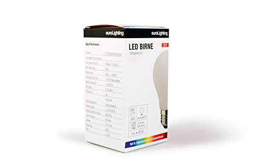 euroLighting Premium LED Birne E27 Glaskolben 8W Neutral Weiss (4000K) 800 Lumen mit Sonnenlichtspektrum/Vollspektrum und 3 Stufen Dimmung