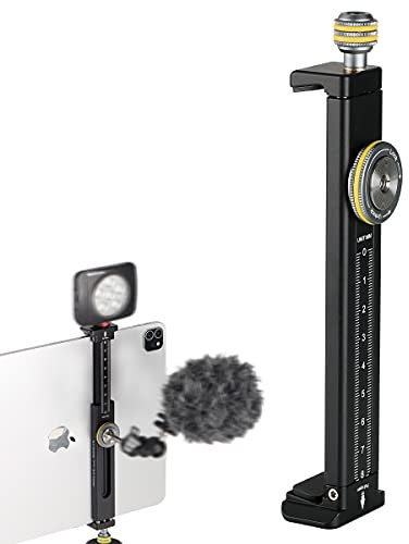 Aluminum iPad Holder for Tripod Mount, Universal Phone Tablet Clamp Tripod Adapter Bracket w Cold Shoe Mount 1/4 inch Screw and Acra Swiss Rail for iPad 4/Mini/Air/Pro/Surface Pro/iPhone/Galaxy Tab