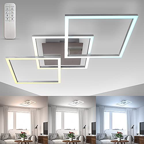 B.K.Licht - LED Deckenlampe mit Fernbedienung, einstellbar von warmweiß bis kaltweiß, schwenkbar, Deckenleuchte, LED Lampe, Wohnzimmerlampe, Schlafzimmerlampe, 76,5x36,8x7,8 cm, Chrom-Alu