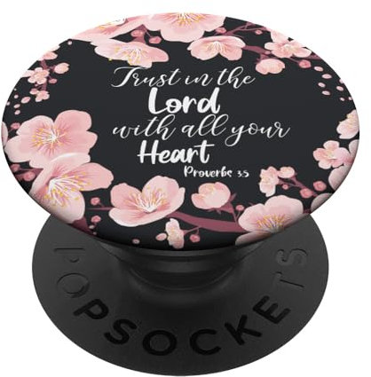 Christlicher Bibelvers Sprüche 3:5 Pink Black Floral PopSockets Klebender PopGrip