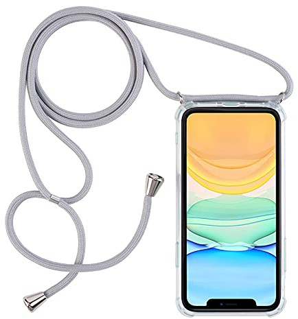 PuYu Zhe Handyhülle Kompatibel mit Samsung Galaxy A40,Transparente TPU Silikonhülle mit Halsband Seil,Sturz und Stoßfest,Halsband Seil Kann Verlängert die Länge Anpassen-Grau