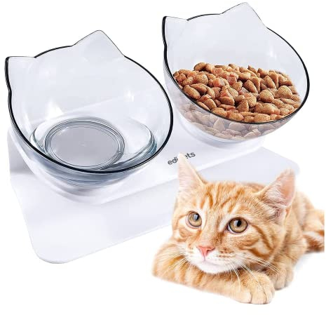 Edipets, Katzennapf erhöht, Einzel oder Doppel, Antischlingnapf, Erhöchte, für Hund und Katze (Transparent)