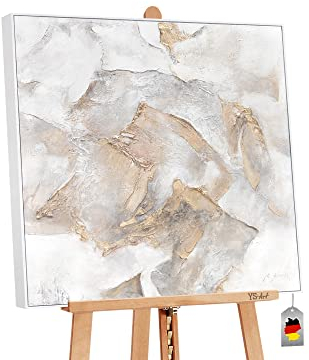 YS-Art Abstrakt Acryl Gemälde auf Leinwand mit Rahmen Blattgold handgemalt Wandbilder Wohnzimmer modern Wohndekor Luxus Bilder Büro echte Kunst 90x90 cm