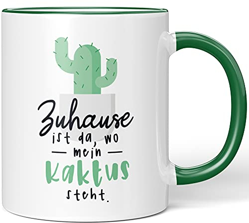 JUNIWORDS Tasse, Zuhause ist da, wo Mein Kaktus Steht, Wähle Farbe, Grün