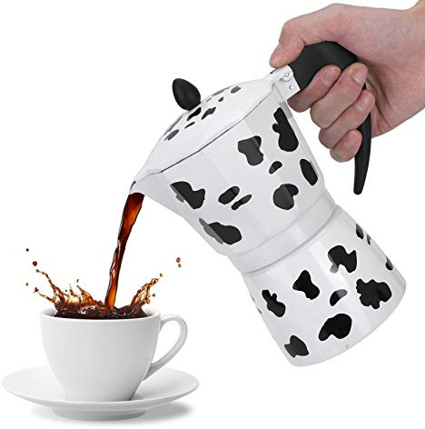 Alvinlite Caffettiera Moka, bollitore per caffettiera in Alluminio per Uso Domestico in caffetteria(3Cup -Colore della Mucca da Latte)