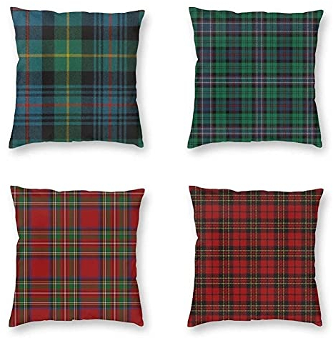 Jayogo Kissenbezüge 45X45cm,4er Set DekoKissen Kissenhülle,Grün Rot kariert Doppelseitiger Druck Weiche SamtKissenbezug,Quadrat Couchkissen kopfkissenbezug,für Home Sofa Büro Dekor Kissenbezug