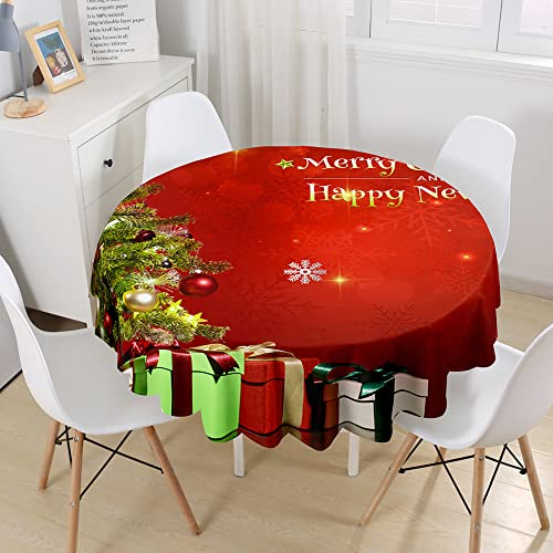 Morbuy Rund Tischdecke Abwaschbar, Weihnachten Rund Tischdecken Wasserdicht Lotuseffekt Abwischbar Tischtuch für Dekoration Küchentisch Garten Outdoor (Durchmesser 120cm,Frohe Weihnachten)