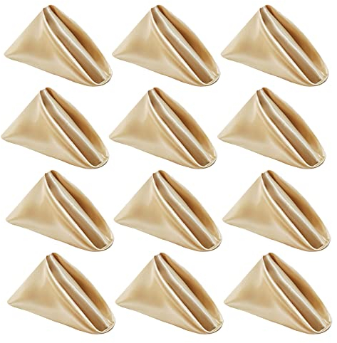 Kalopro 12 Stück Champagner-Gold-Stoffservietten, Satin-Champagner-Gold, Tischservietten, 50,8 x 50,8 cm, waschbar, Polyester, Wiederverwendbare Servietten für Hochzeit, Party, Erntedankfest,