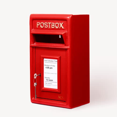 ACL Wandbriefkasten aus Gusseisen, robuster, abschließbarer Briefkasten für Briefe, Zeitschriften und Pakete, wetterfester Außenbriefkasten, 61 x 43 x 11 cm, (Rot)