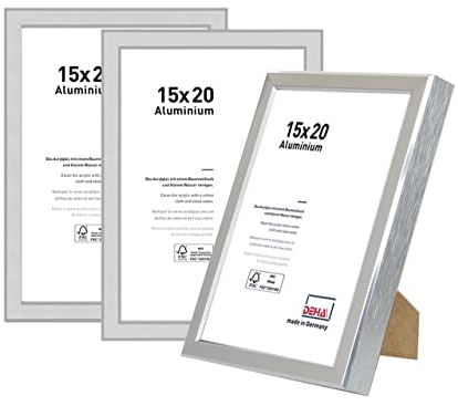 DEHA Design Bilderrahmen, 15 x 20 cm (3er Set), Aluminium, Silber glanz, Fotorahmen zum Auftstellen im Hoch- & Querformat, bruchsicheres Kunstglas, Boston