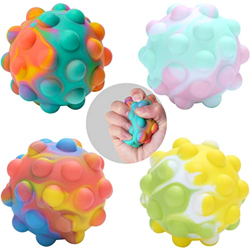 Ledeak 4 Stück Pop it Ball Fidget Spielzeug, Fidget Ball Popit Ball Antistressball Spielzeug Stressball Set Squishy Bubble Ball, Squeeze Spielzeug Stressbälle Fidget Toy für Kinder Erwachsene Teens