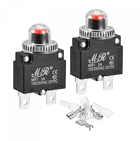 sourcing map Circuit Surcharge Protecteur Trousse 3A AC125/250V DC32V Appuyer Bouton Thermique Circuit Disjoncteur avec Ensemble capuchons imperméables 2