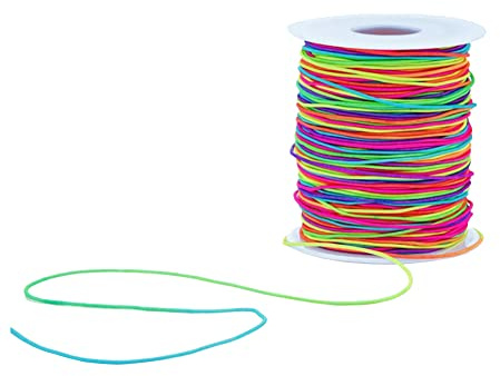 JIHUOO 100 Meter Bunte Elastische Perlenschnur Regenbogen Stretch Schnur Faden Rund Gummiband Schmuckherstellung Schnur Gummikordel für Halskette Armband