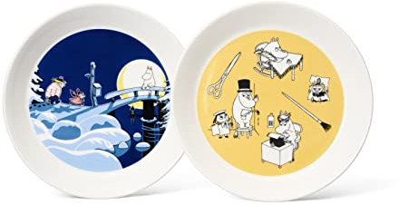 Arabia Moomin Teller-Set Office & Winternacht, aus Vitroporzellan, 2 teilig, Maße: 19,6 x 2,7 cm, 1064307