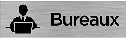 Pictogramme BUREAUX (Q0073). Signalisation Porte Rectangulaire. Autocollant souple ou plaque alu brossé 2mm. - Adhésif aspect aluminium brossé -