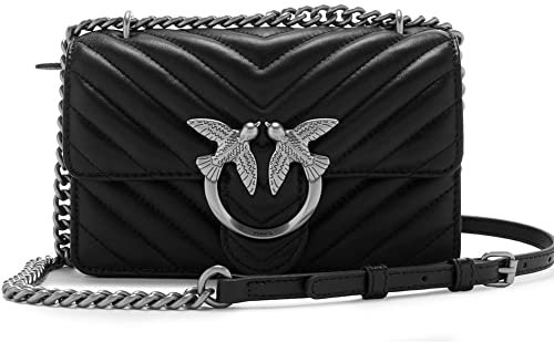 Pinko Damen Sheep Nappa C Love ONE MINI DC SCHAFNAPPA C, Z99O_Nero-Old Silver
