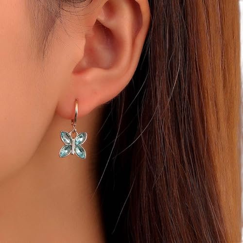 TseenYi Pendientes Colgantes Mariposa Azul Cristal Mariposa Pendientes De Oro Mariposa Gota Aro Joyas Para Mujeres Y Niñas Regalos