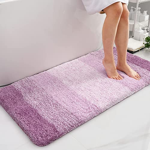 smiry Microfiber Bath Mat, 60 x 120 cm, Non-Slip Super Absorbent Bathroom Mat, Extra Soft Thick Floor Foot Mat, Fluffy Shaggy Bath Mats Rugs for Bathroom, Lilac