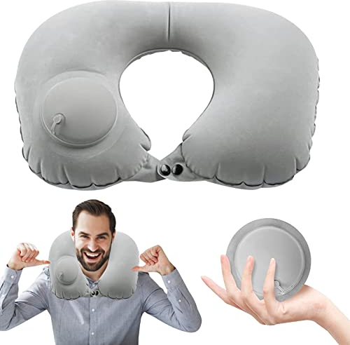 Reise-Nackenkissen,Reisekissen,Nackenkissen Stützkissen,Aufblasbares U Form Kissen,Nackenkissen Flugzeug,U-förmiges Nackenkissen,Aufblasbare Nackenkissen Flugzeug,Aufblasbares Reisekissen,Hellgrau