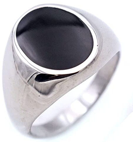 Vorsteckring Silber, Männer Ringe Vintage Titan Edelstahl Silberner Flacher Siegelring mit Emaille Vatertagsgeschenk Größe 54 (17.2)