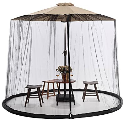 LiveGo Mosquitera para patio, mosquitera universal con puerta con cremallera y cuerda ajustable, se adapta a sombrillas al aire libre y mesas de patio (solo mosquitera)