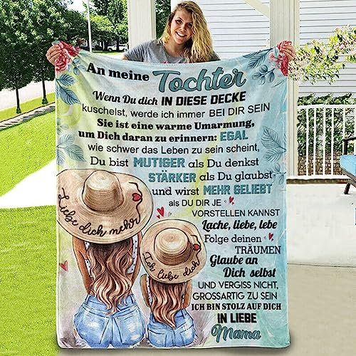 Tospass Kuscheldecke Personalisierte Decke An Meine Tochter Decke von Mama Flanell Briefdecke Positiv Ermutigen Nachricht Brief Decke Tv-Decken Weiche Fleecedecke für Sofa Reisen 150x200 cm