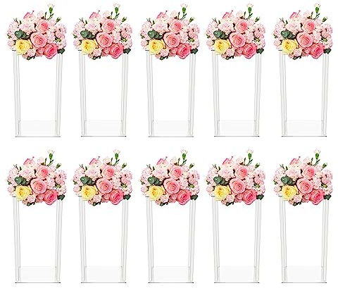 10 Stück Hochzeitsdeko Tisch Blumenständer, klare Acryl Säule Vase, Hochzeit Tisch Mittelstücke, künstliche Blumen Arrangement Pflanzer, Hochzeit Dekoration Tisch Pflanzer