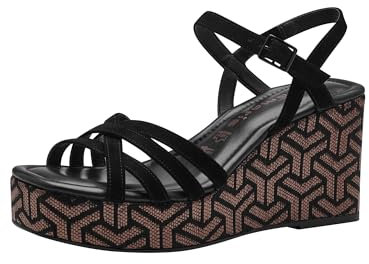 Tamaris Damen Plateau Sandalen Leder Keilabsatz Sommer; BLACK/schwarz; 40 EU