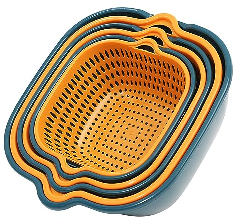 6Pack Vegetable Washing Baskets, 2-in-1 Drain Colander Bowl Set Double-Layer Stackable Vegetable Sinks Strainer and Washing Fruits and Vegetables Kitchen Colander Set