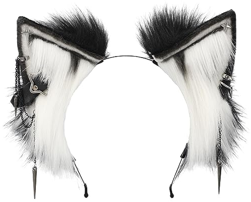Kidukso Katze Ohren Kopfbedeckung Tier Ohren Kopfschmuck Metall Punk Stirnband Cool Katze Ohren Haarband Halloween Cosplay Kopfbedeckung Anime Con Requisiten für Erwachsene Frauen Männer, Schwarz