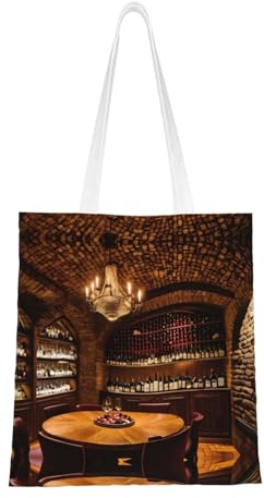 Sac fourre-tout en toile avec motif floral et rose - Unisexe - Réutilisables - Pour la plage, les courses, les courses, Tableau cave à vin rouge, Taille unique