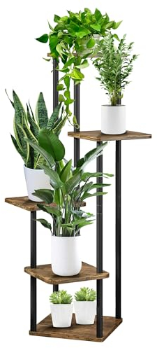 Jazlyvex Soporte para plantas de 5 niveles, soporte para flores de madera, metal, estantería para plantas, escaleras para plantas, para salón, interior y exterior, color negro