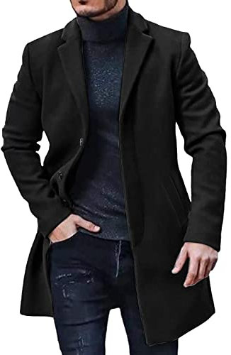Spolverino Giacca da Uomo in Pelle Imbottita a Maniche Lunghe con Collo a Bavero Cappotto Invernale da Uomo Plus Size Giacca in Pelle di Pecora con Cappotto Vintage Cappuccio (Black, XXXL)
