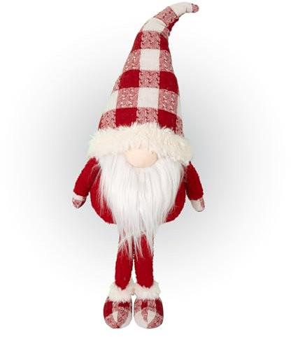 Lemodo Weihnachtswichtel aus Stoff| Wichtel Figur 72 cm hoch | Tomte mit Karierter Mütze | GNOME als schöne Weihnachtsdeko | Wichtel Deko für drinnen