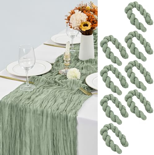 LYAFS 8 Stück Käsetuch Tischläufer Salbeigrün, 90 x 300 cm Blau Seihtuch Tischläufer Waschbares Gaze-Stoff Boho Tischläufer Cheesecloth Hochzeit Tischdekoration für Hochzeitsfeier Brautparty Empfang