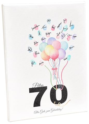 KATINGA Leinwand für Fingerabdrücke als Gästebuch - Geschenk zum runden Geburtstag (70)